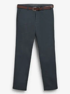 Bleu marine - Ajustement droit - Pantalon chino doux imprimé à ceinture