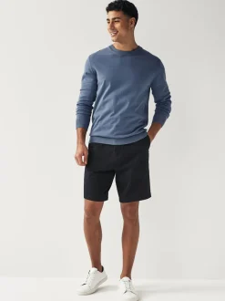 Bleu marine - Ajustement droit - Short chino stretch