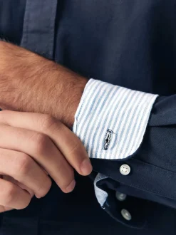 Bleu marine - Ajustement régulier - Chemise Oxford à manches longues