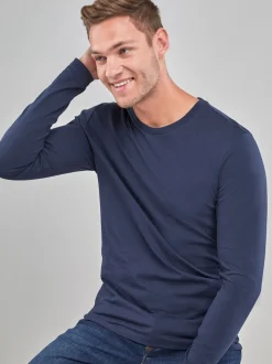 Bleu marine - Ajustement régulier - T-shirt à manches longues de cou d'équipage