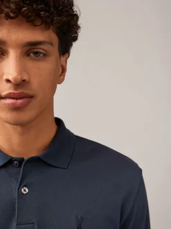 Bleu marine - Ajustement régulier - Polo à manches longues en piqué