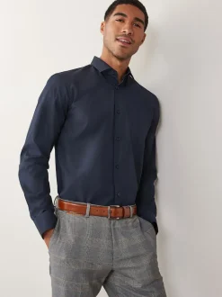 Bleu marine - Ajustement régulier - Chemises intelligentes faciles d’entretien à poignets simples