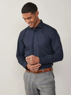 Bleu marine - Ajustement régulier - Chemises intelligentes faciles d’entretien à poignets simples