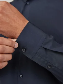 Bleu marine - Ajustement régulier - Chemises intelligentes faciles d’entretien à poignets simples