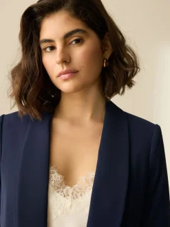 Bleu marine - Blazer décontracté à manches froncées