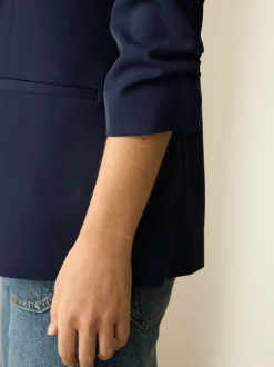 Bleu marine - Blazer décontracté à manches froncées