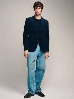 Bleu marine - Blazer en velours côtelé