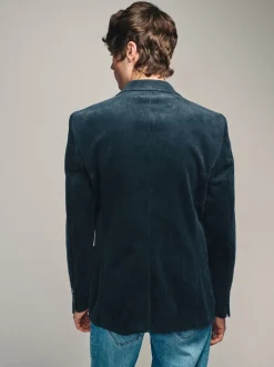 Bleu marine - Blazer en velours côtelé