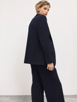 Bleu marine - Blazer simple boutonnage en laine