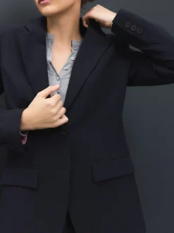 Bleu marine - Blazer simple boutonnage en laine