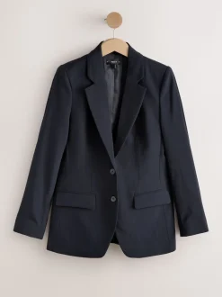 Bleu marine - Blazer simple boutonnage en laine