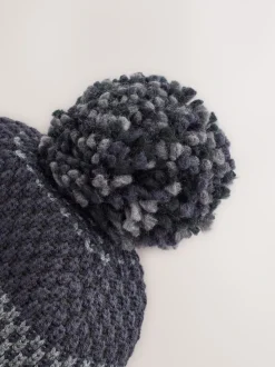 Bleu marine - Bonnet à pompon à rayures