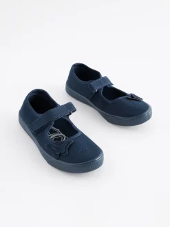 Bleu marine - Butterfly Embroidered School Plimsoll Chaussures