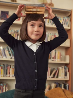 Bleu marine - Cardigan à col en V Cotton Rich School (3-16ans)