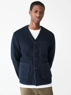 Bleu marine - Cardigan en polaire aspect laine