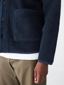 Bleu marine - Cardigan en polaire aspect laine