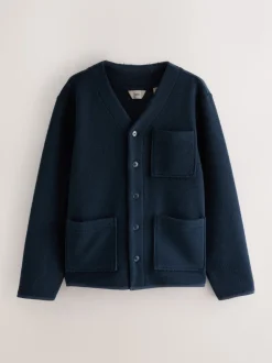 Bleu marine - Cardigan en polaire aspect laine