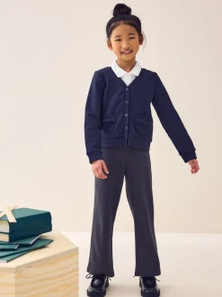 Bleu marine - Cardigan scolaire en jersey à poches volantées en coton riche (3-16ans)