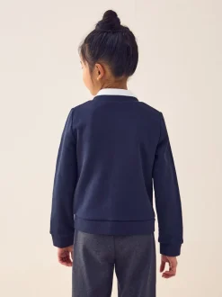 Bleu marine - Cardigan scolaire en jersey à poches volantées en coton riche (3-16ans)