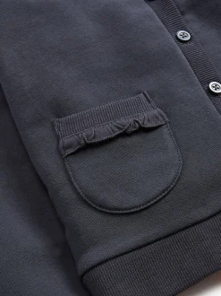 Bleu marine - Cardigan scolaire en jersey à poches volantées en coton riche (3-16ans)
