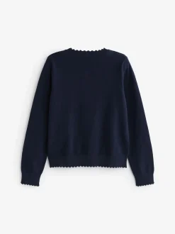 Bleu marine - Cardigan scolaire à bord festonné Cotton Rich (3-16ans)