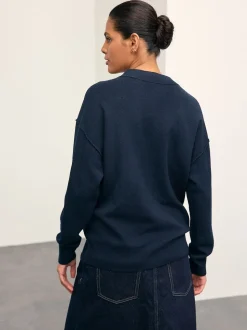 Bleu marine - Cardigan ultra-doux à col en V avec poches