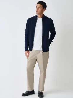 Bleu marine - Cardigan zippé N.premium coupe classique 100% coton haut de gamme