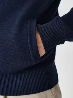 Bleu marine - Cardigan zippé N.premium coupe classique 100% coton haut de gamme