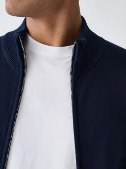 Bleu marine - Cardigan zippé N.premium coupe classique 100% coton haut de gamme