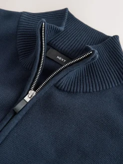 Bleu marine - Cardigan zippé N.premium coupe classique 100% coton haut de gamme