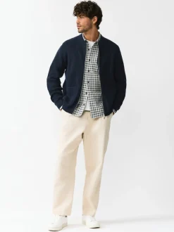 Bleu marine - Cardigan zippé à texture côtelée en laine