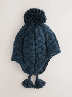 Bleu marine - Chapeau à pompon inca en maille torsadée (3mois-10ans)