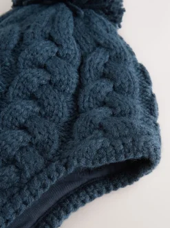 Bleu marine - Chapeau à pompon inca en maille torsadée (3mois-10ans)