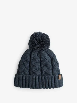 Bleu marine - Chapeau pompon en tricot torsadé (1-16ans)