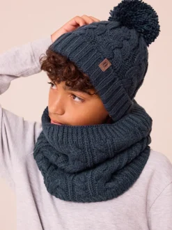 Bleu marine - Chapeau pompon en tricot torsadé (1-16ans)