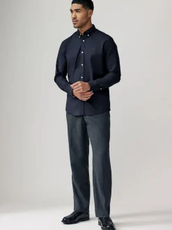 Bleu marine - Chemise Oxford stretch à manches longues