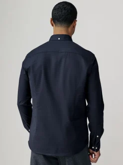 Bleu marine - Chemise Oxford stretch à manches longues