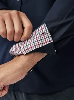 Bleu marine - Chemise Oxford stretch à manches longues