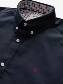 Bleu marine - Chemise Oxford stretch à manches longues