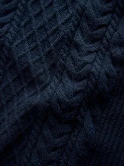 Bleu marine - Col rond en maille torsadée d’Aran Coupe classique avec laine