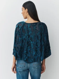 Bleu marine - Couverture Devore à manches courtes