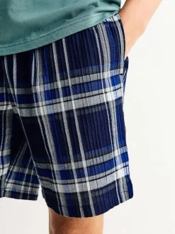 Bleu marine - Ensemble pyjama à carreaux à manches courtes