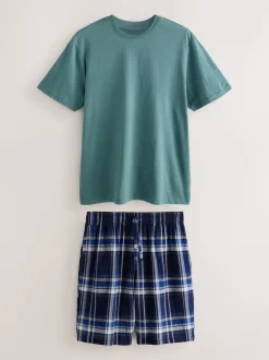 Bleu marine - Ensemble pyjama à carreaux à manches courtes