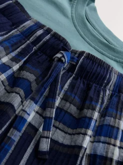 Bleu marine - Ensemble pyjama à carreaux à manches courtes