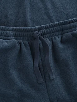 Bleu marine - Ensemble pyjama à col trophée à manches longues en éponge