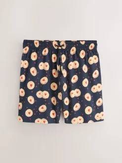 Bleu marine - Ensemble pyjama imprimé en jersey à manches courtes