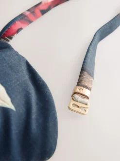 Bleu marine à fleurs - Maillot de bain bandeau gainant