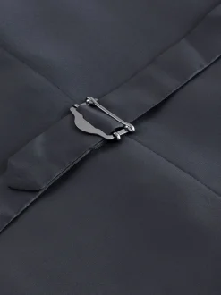 Bleu marine - Gilet de costume rayé en laine mélangée