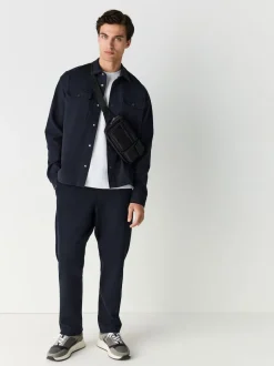 Bleu marine - Jogging droit en sergé texturé