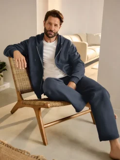 Bleu marine - Jogging ouvert lourd à dos brosse